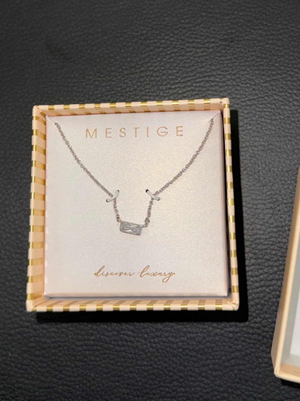 Silver Bar Necklace with Clear Crystal